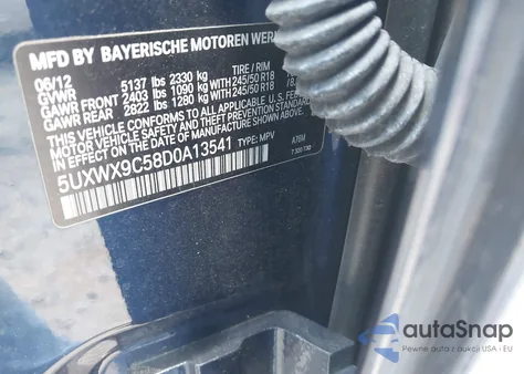 2013 BMW X3 xDrive28I from USA, damaged, VIN 5UXWX9C58D0A13541
